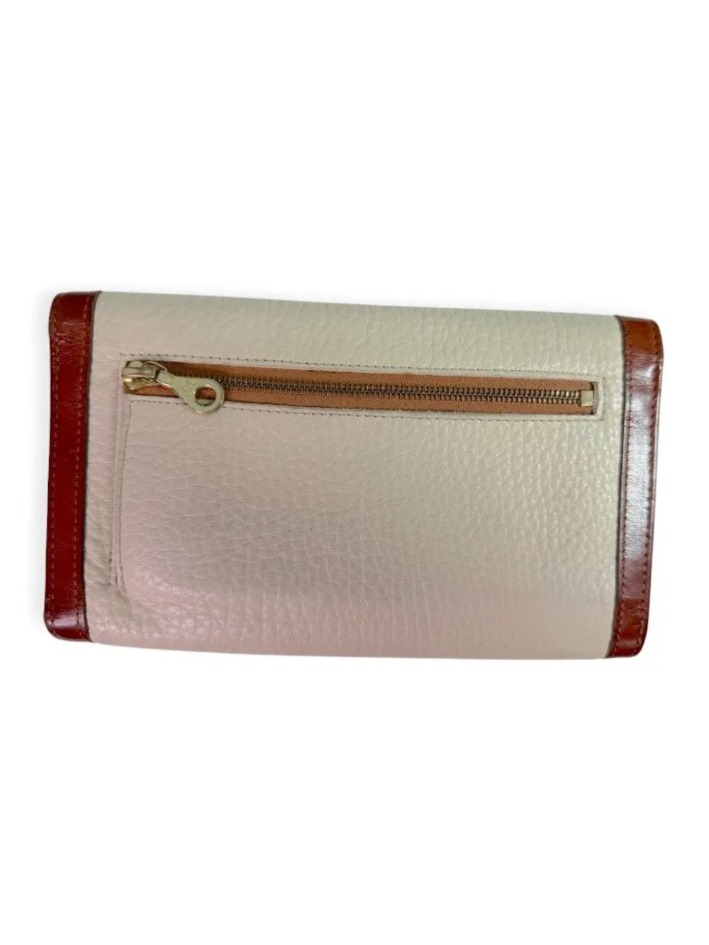 Vintage Dooney and Bourke Tri-fold Wallet Cream & Tan Pebbled Leather